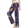 thumbnail image 3 of Women's Boho Dreamcatcher Feathers Purple Pajama Pants, Casual Pajama Bottoms Lounge Pants Wide Leg, 3 of 7