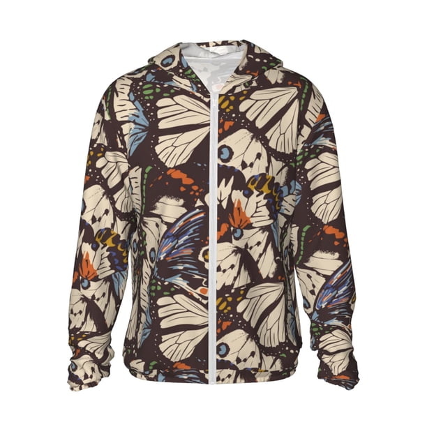 Fotbe Vector Butterflies Chaqueta con Protección Solar UPF 50+ para Hombre y Mujer, Camisa con Capucha y Bolsillos-Large