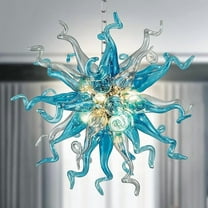 Luxury Chandelier, 20" Blue Art Deco Pendant Light, Hand-Blown Glass Fixture for Dining Room, Living Room, Bedroom, Foyer