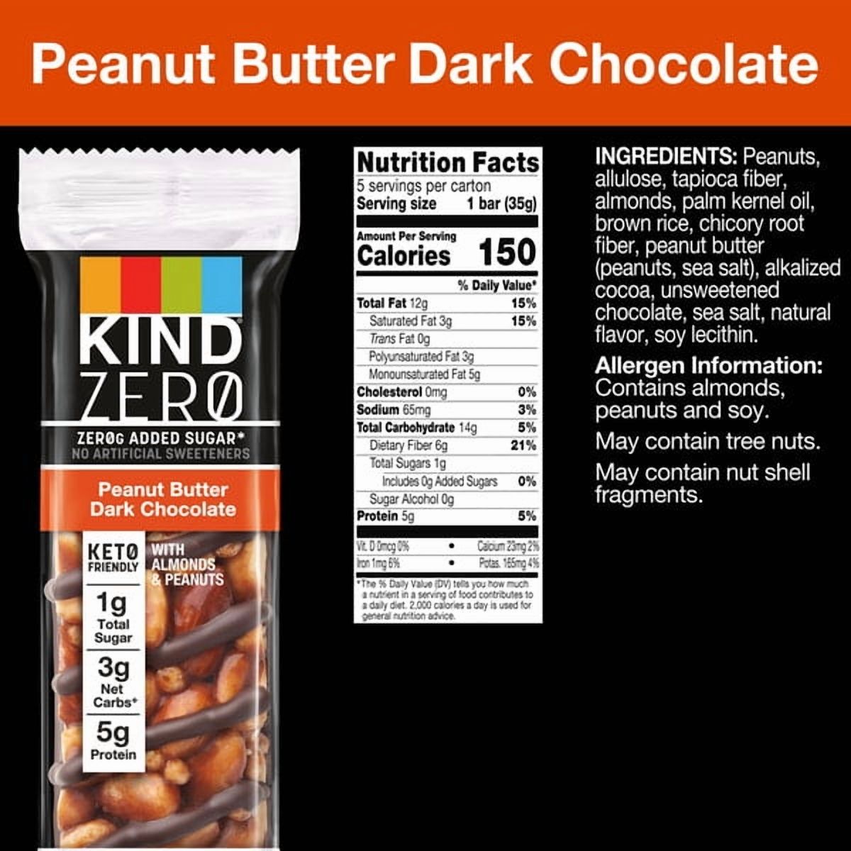 (Pack of 6) KIND Bar Zas Peanut Butter Dark Chocolate 5 Ct 6.2 Oz