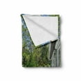 thumbnail image 2 of Modern Soft Flannel Fleece Blanket, Home Patio Balcony with Peaceful Woods in Clear Sunny Sky Photograph, Cozy Plush for Indoor and Outdoor Use, 70" x 90", White Green and Sky Blue, by Ambesonne, 2 of 6