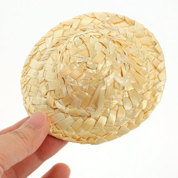 LEXSOMEO 2pcs Braided Straw Hats Hand Woven Straw Hat Tiny Sombrero Hats Small Pet Straw Hat