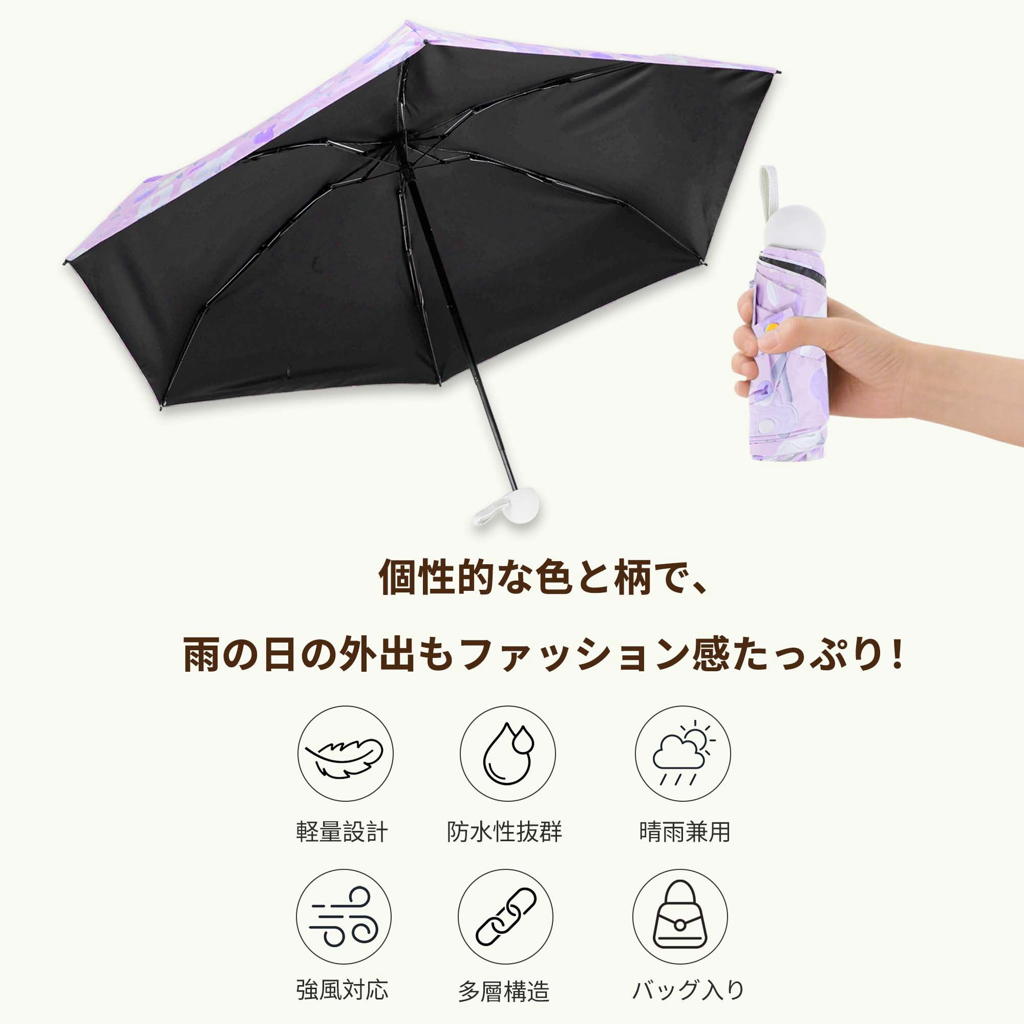 Unique Bargains Mini Umbrella Compact Windproof Folding Umbrella Purple Flower