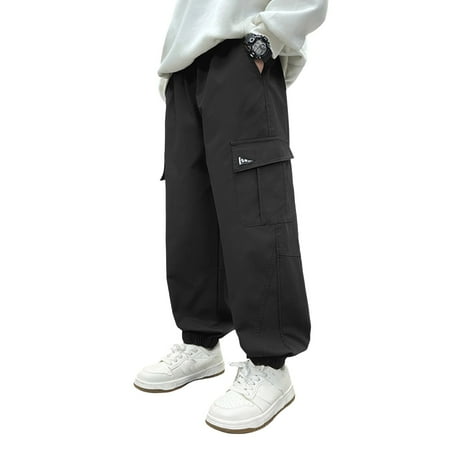OSOLU Children Boys Cargo Pants Outdoor Adventures Hiking Joggers with Adjustable Ankles Sportswear All Season Classic Versatile Trousers