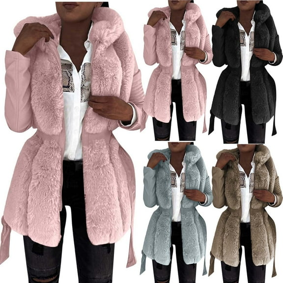 Akafmk Fall/Winter Women's Faux Furs Coat,Oversized Windproof Warmth Long Furs Jacket,Solid Color Long Sleeve Winter Work Coat Evening Party Furs Jacket