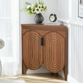 thumbnail image 4 of Small Corner Storage Cabinet, Mid Century Modern Floor Corner Cabinet with Curved Doors and Adjustable Shelves，Freestanding Narrow Storage Organizer for Bathroom, Living Room, Entryway(Walnut), 4 of 7