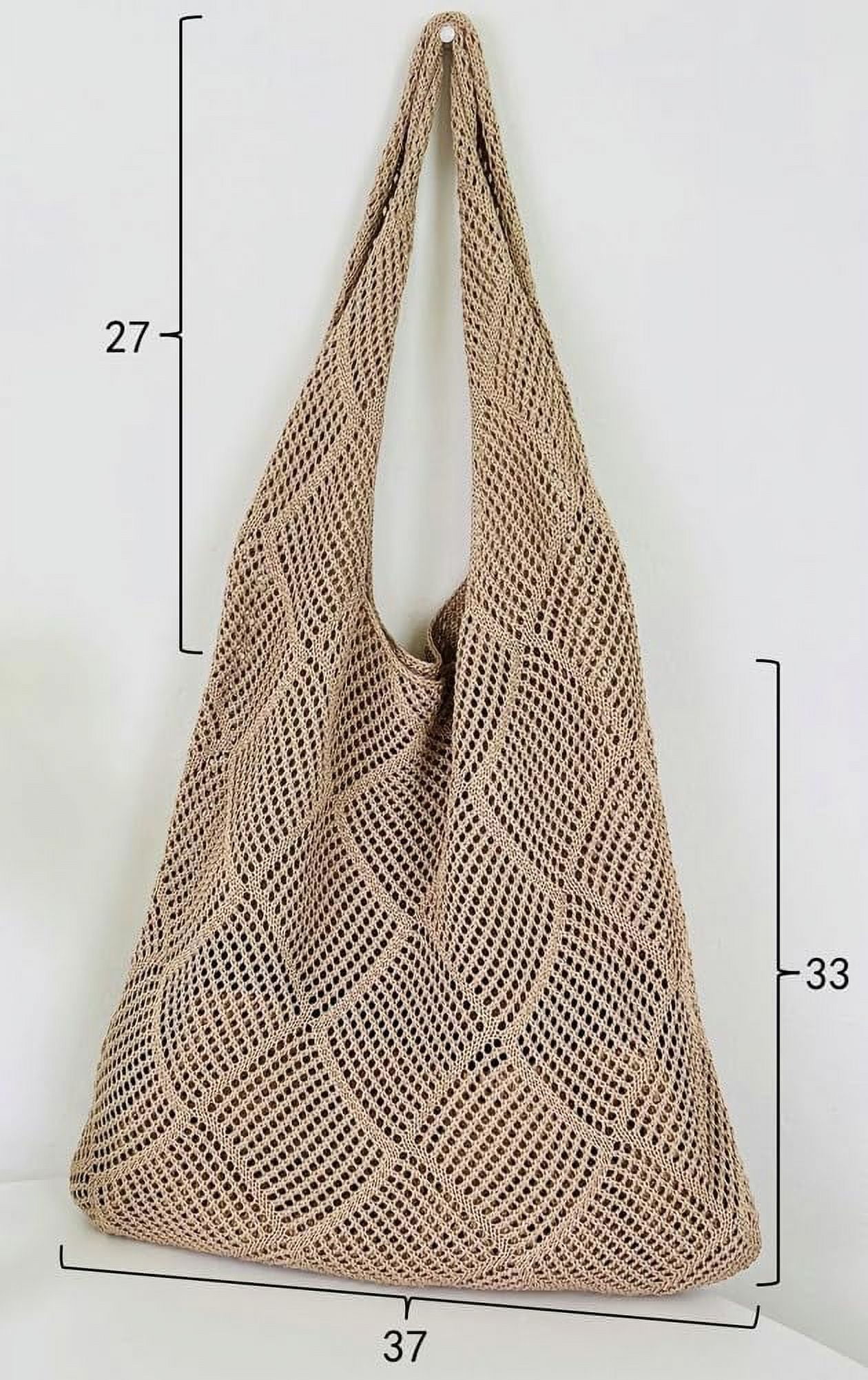 Kukuzhu Women Knit Hobo Tote Bag Aesthetic Crochet Handbags Casual Mesh Shoulder Handbag Hand Crochet Bags Purse