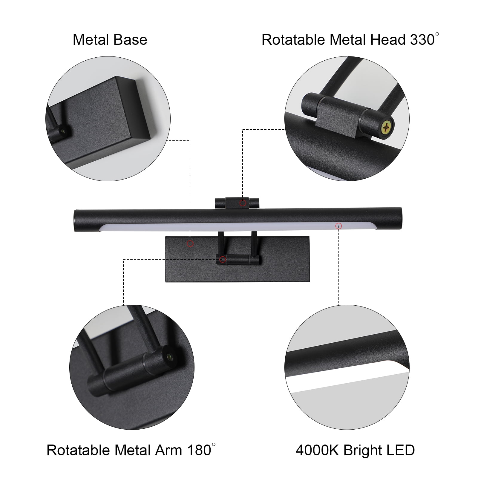 Hardwired Black Picture Light – 14-Inch LED Wall Sconce for Artwork, Dart Board Lights, Mirror Frame, and Gallery Display