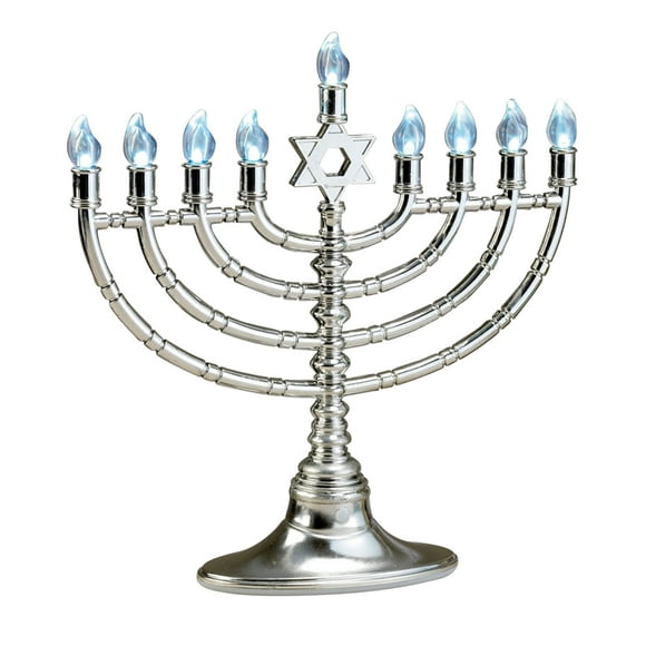 Rite Lite 11.5" Argent et Bleu Traditionnel LED Hanukkah Menorah Électrique