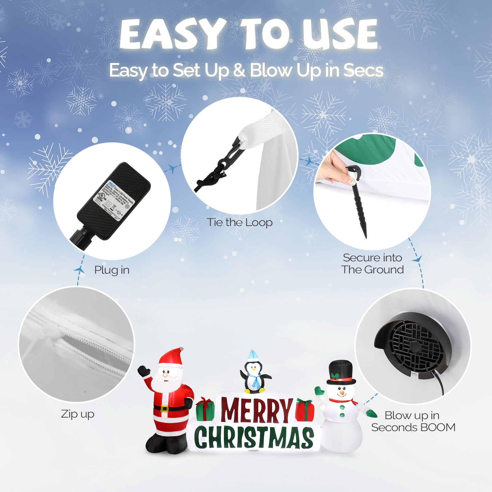 Christmas Inflatable Santa and Snowman Holding Merry Christmas Sign