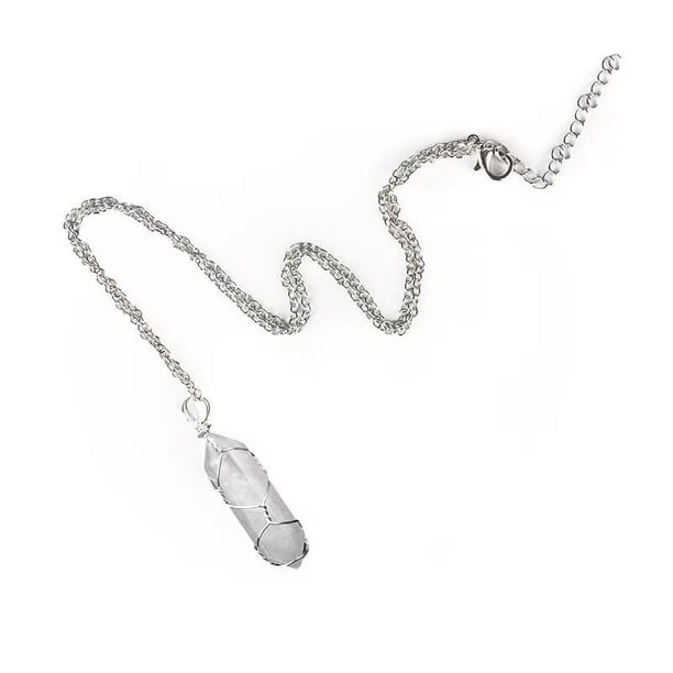 Zhuge Collar con colgante de cristal hexagonal, collar con colgante de piedra de cuarzo natural, collar con piedras preciosas de envoltura de alambre de cristal curativo para mujer (blanco)