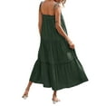 thumbnail image 4 of Qiylii Women's Summer Boho Spaghetti Strap Square Neck Solid Color Ruffle A Line Beach Long Maxi Dress, 4 of 5