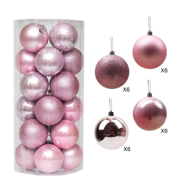 OADUKQ 24 Pack Christmas Ball Ornaments, Shatterproof Plastic Ornament Set, Christmas Tree Decorations and Holiday, Pink, 1.18 in