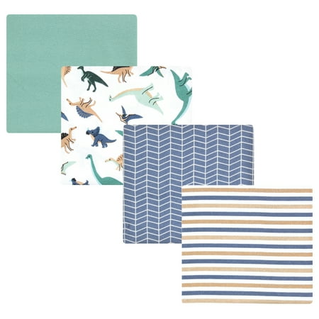 Luvable Friends Hudson Baby Flannel Receiving Blankets 4pk, Dinosaur Blue