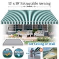 thumbnail image 2 of SUNRISEUMBRELLA Outdoor Patio Awning Retractable Awning Sun Shade Manual Patio Deck Awning (13'x10',Green with white), 2 of 5