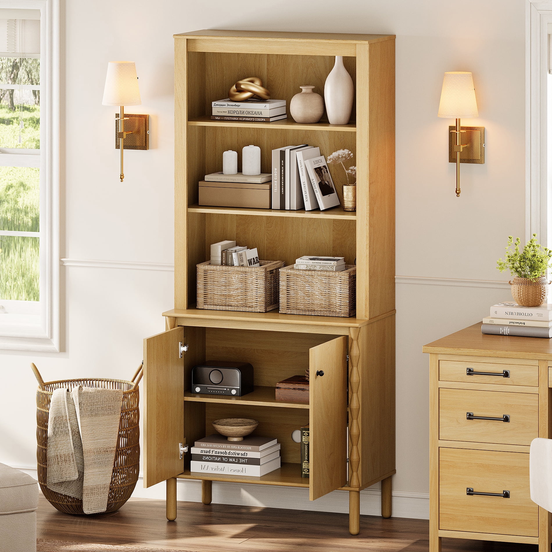 72" Tall Bookshelf Open Book Shelves,Oak