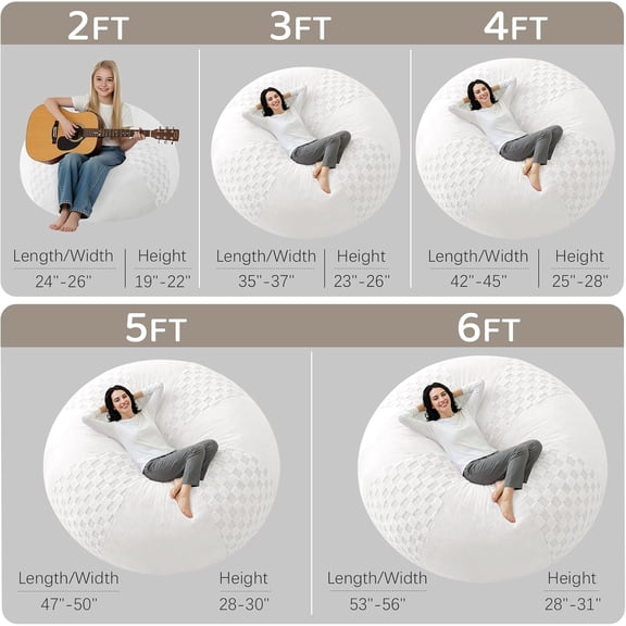 3FT Bean Bag Chair Teardrop Beanbag Chair with Memory Foam Filled Soft Checkboard Leaf alongside Plush Bean Bag Sofa with Removable Cover for Living Room,Bedroom-Checkboard White
