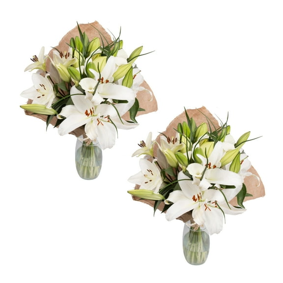 White Blossom Bouquet with Burlap - Fresh Cut - 19 Stems - 2 Pack