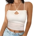 thumbnail image 1 of Gibobby Color sólido Multicolor Seda de hielo Tejido ahuecado Cuello colgante Correa para el hombro delgada Camisa con tirantes Chicas ultra Todo Chaleco pequeño(Blanco,Talla única), 1 of 4