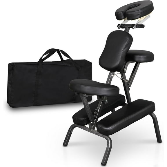 GFNXYI Microdermabrasion Portable Massage Chair Foldable Salon Massage Chair with Adjustable Face Cradle High-Density Cushion Travel Tattoo Spa with Carrying Bag(Black)