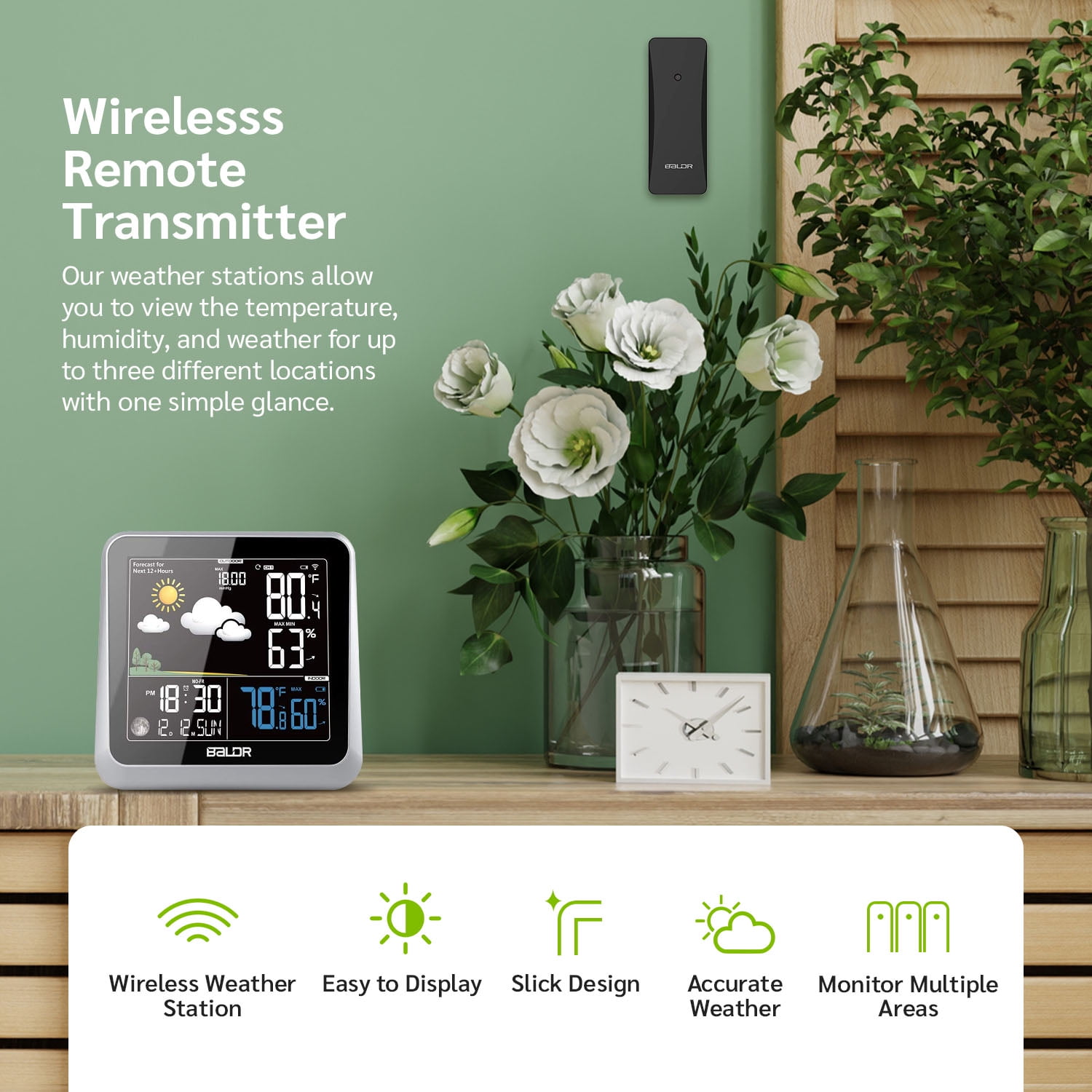 BALDR Wireless Indoor/Outdoor Weather Station - Thermometer & Hygrometer