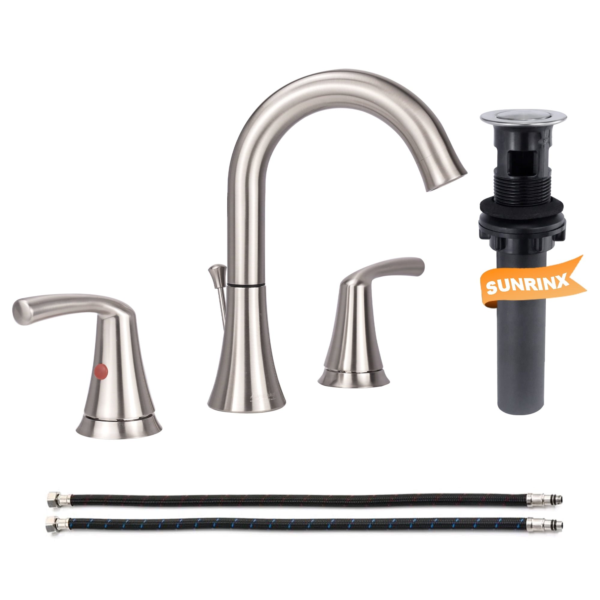 Sunrinx 8 Inch Widespread Bathroom Faucet Brushed Nickel 3 Hole Dual Handle Swivel High Arc Drain