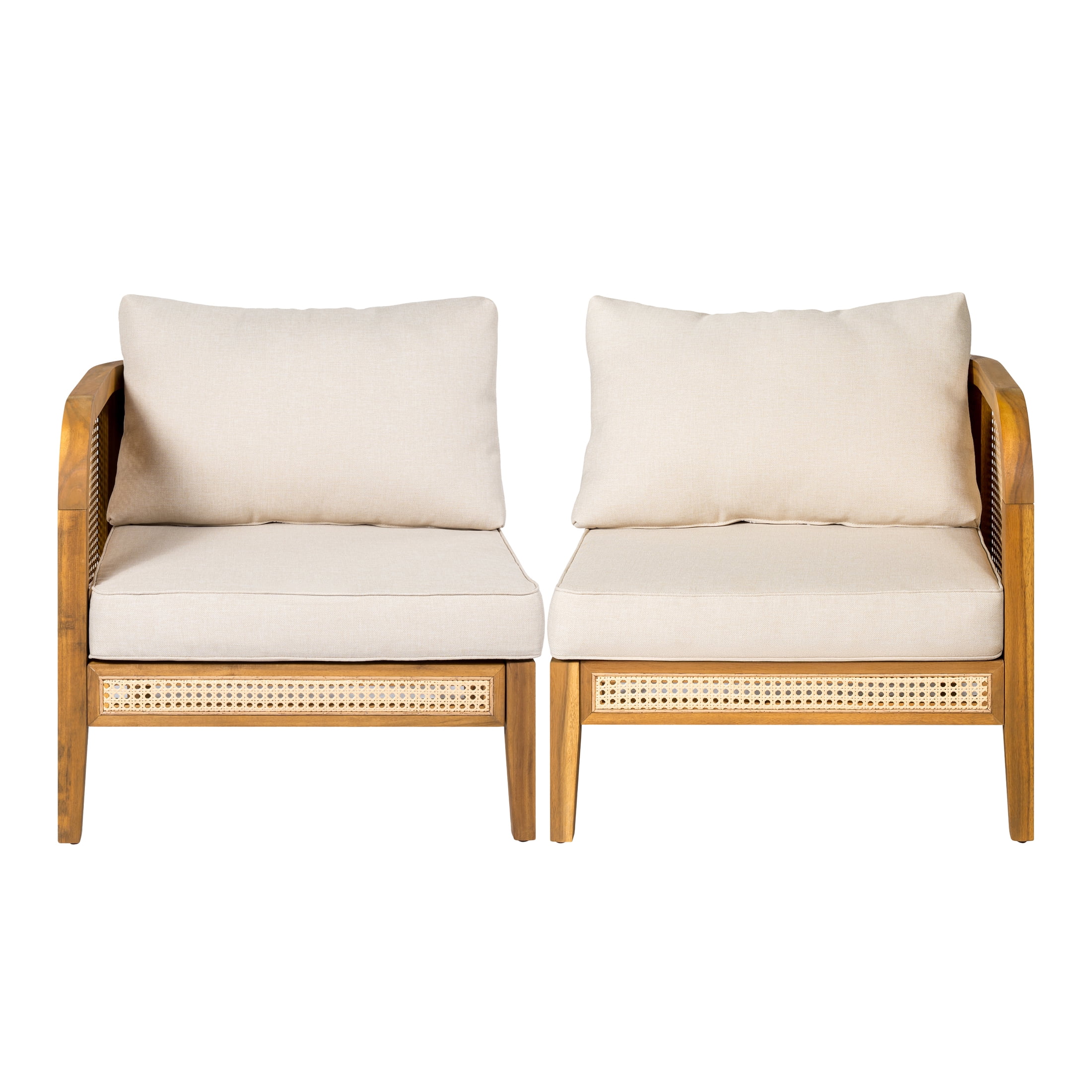 Christopher Knight Home 5 Pieces V-Shaped Outdoor Sofa Set, Wood Frame, Cane Accents and Cushions, Teak+Beige