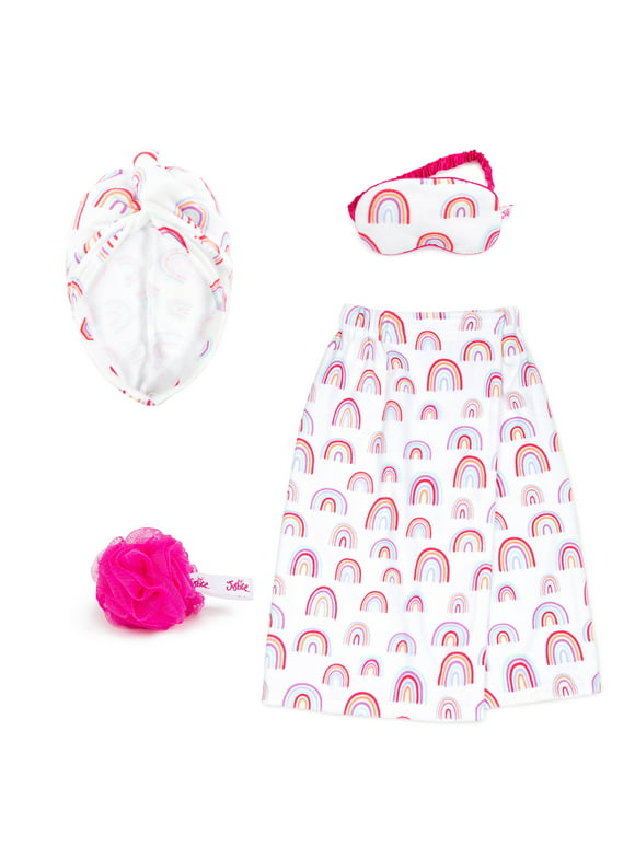 Justice Dreamer 4-Piece Spa Set with Bath Towel Wrap, Eye Mask and Loofah, Pink