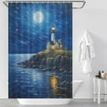 thumbnail image 2 of Lighthouse Sunrise Coast Scenery Pale Blue Tan Shower Curtain Fabric Bathroom Decor with Hooks, 2 of 5