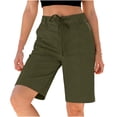 thumbnail image 5 of Shorts Women Drawstring Bermuda Shorts Dressy Casual High Waist Pleated Loose Comfortable Summer Daily Work Short Pants Green L, 5 of 7