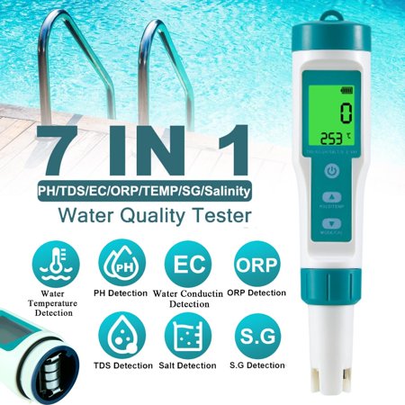 7 in 1 Digital LCD Water Quality Tester Meter Pen PH/TDS/EC/ORP/TEMP/SG/Salinity