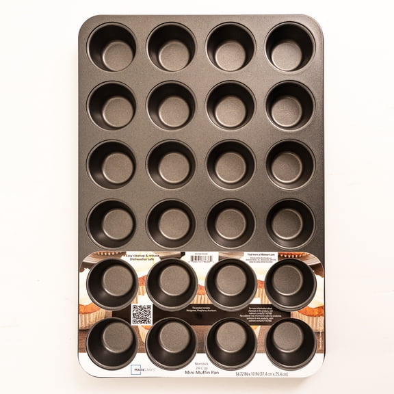 Mainstays 24 Cavity Mini Muffin Pan, Non-Stick Bakeware,1.8 inch Diameter Cups,Gray,Carbon Steel