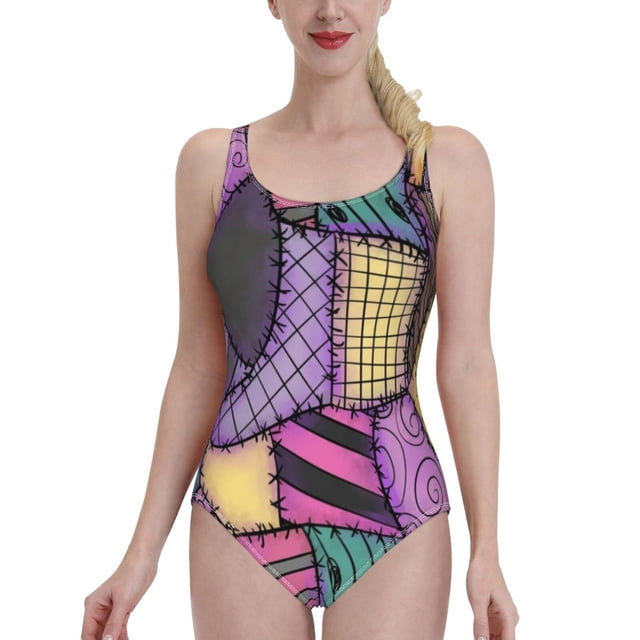 Patchwork Ragdoll Maillot de Bain une Pièce Imprimé pour Femmes Sexy Dos Nu Col en V Tenue de Plage d'Été Sally Patchwork Ed