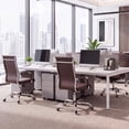thumbnail image 2 of Vyrox Modern Office Chair, Mid-Back Faux Leather Swivel Reception & Conference Chair， Ergonomic Swivel Chair with Arms, Brown, 2 of 7