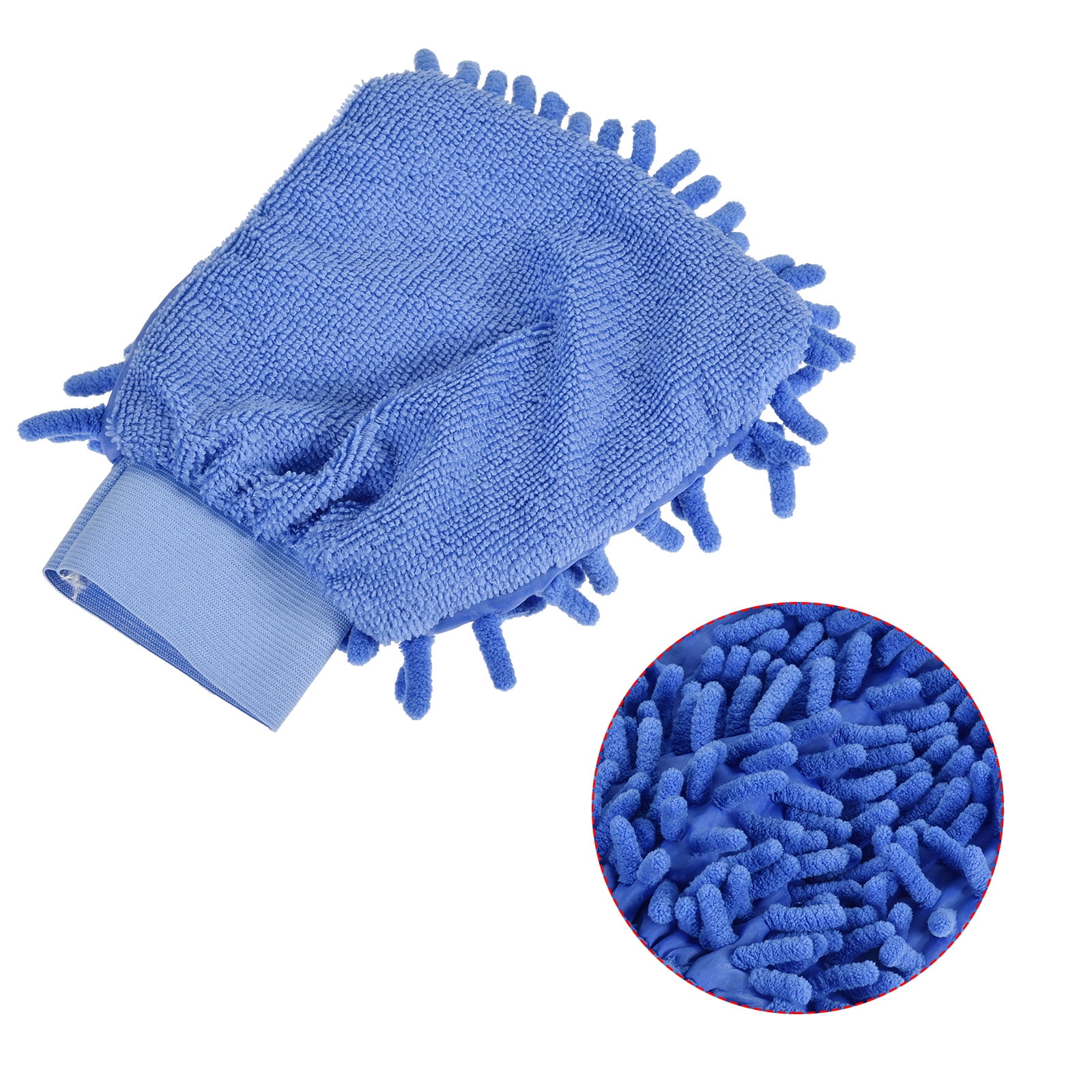 Unique Bargains Microfiber Chenille Mitts Reusable Cleaning Gloves Wash Sponge for Home Blue