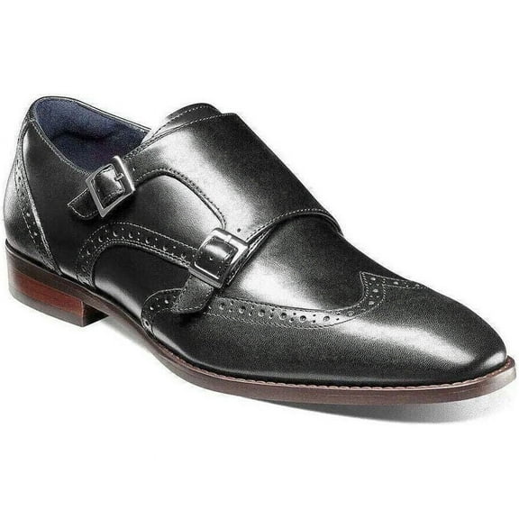 Men's Stacy Adams Karson Wingtip Double Monk Strap Shoes Leather Black 25570-001