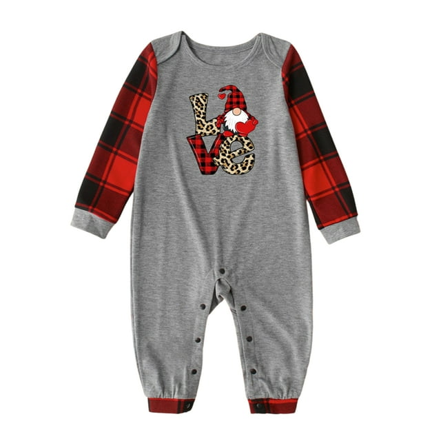 Honganda Parent-Child Match Pajamas, Santa Tops with Plaid Pants/Jumpsuit, Gray