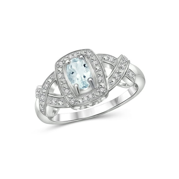 JewelersClub Aquamarine Ring Birthstone Jewelry – 0.45 Carat Aquamarine 0.925 Sterling Silver Ring Jewelry with White Diamond Accent – Gemstone Rings with Hypoallergenic 0.925 Sterling Silver Band