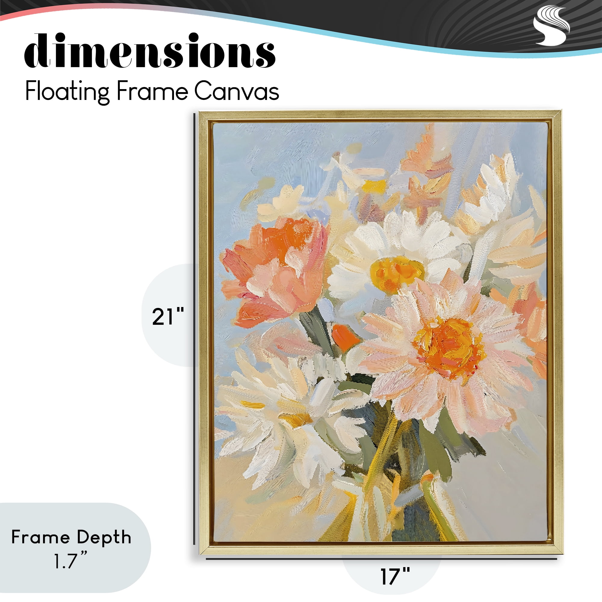 Stupell Industries Orange Spring Floral Bouquet Gold Framed Floater Canvas Wall Art, design by The Prints Vibe