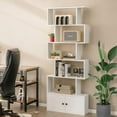 thumbnail image 2 of Giantex 6-Tier Geometric Bookcase  w/Cabinet, Freestanding Display Shelves  w/Anti-Tipping Device, Wood S-Shaped Bookshelf, White, 2 of 8