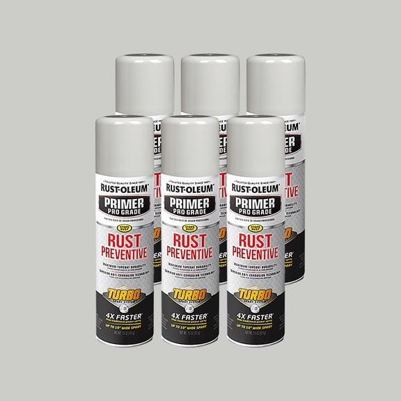6 Pack, Gray, Rust-Oleum Automotive Pro Grade Rust Preventative Turbo Primer Spray-372701, 15 oz
