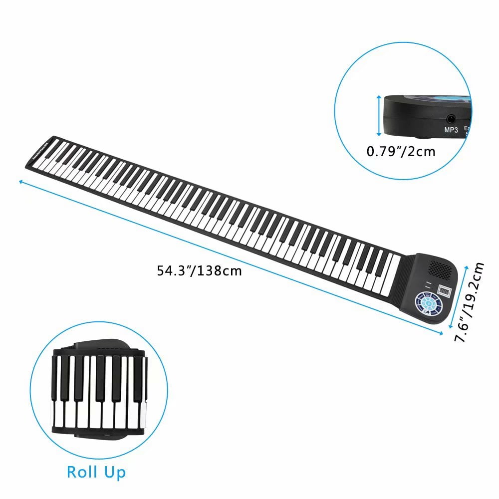 88 Keys Roll Up Piano Built-In Speaker With Bluetooth Built-In Rechargeable Battery For Beginners Gift 