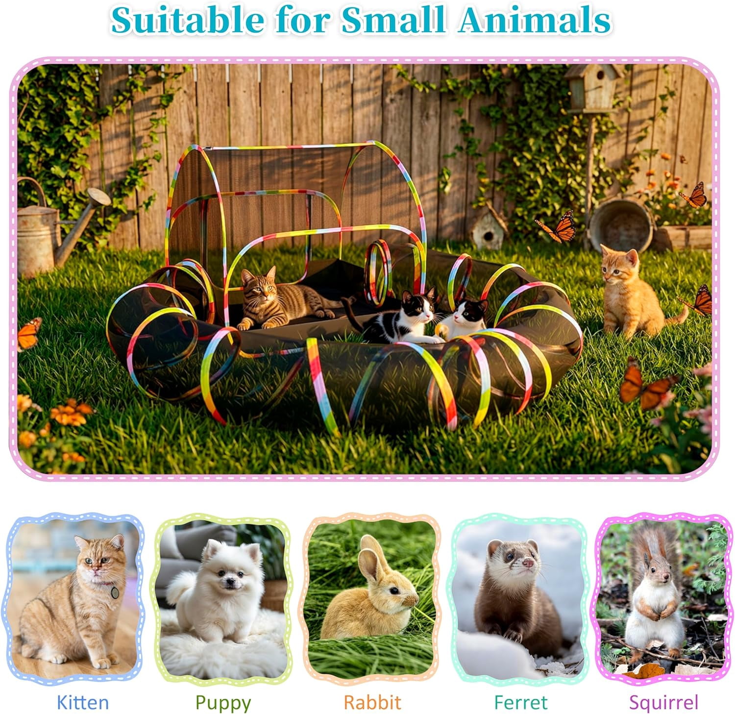 Portable 2-in-1 Outdoor Cat Enclosure with Tunnel & Carry Bag – Breathable Mesh Playpen for Cats, Small Dogs, Rabbits, Indoor & Outdoor Use