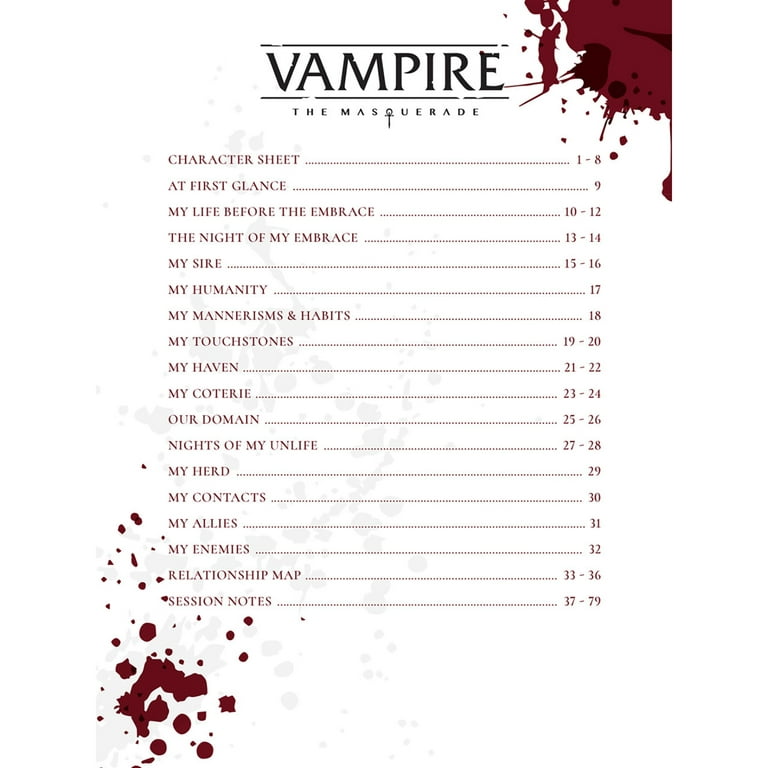Vampire - The Masquerade - Character Sheet - 4 Page Character