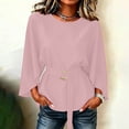 thumbnail image 4 of Edvintorg Tops for Women Trendy Flutter Sleeve Crew Neck Loose Casual Business Tunic Shirts with Belt Womens Clothing Pink L, 4 of 5