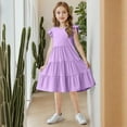 thumbnail image 5 of MKOSPLRT Ruffle Dresses for Girl with Pocket 4-14 Years Ruffle Sleeve Crewneck Tiered Midi Dress Solid Lightweight Swing Dresses, 5 of 9
