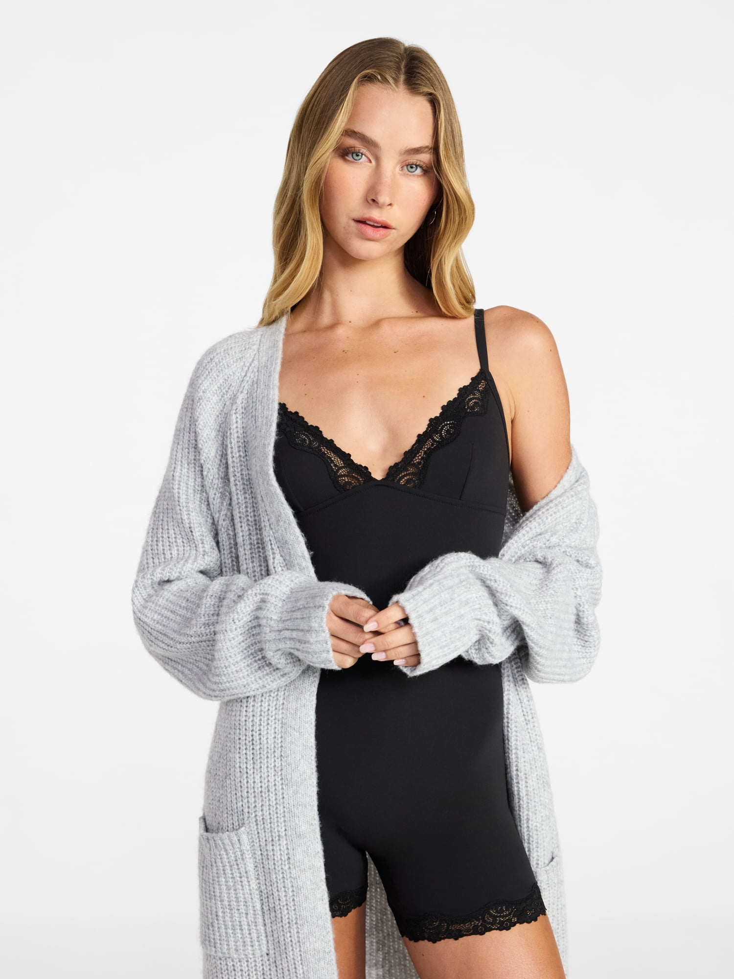 No Boundaries Fit Stretch Lace Trim Romper, Women's XS-XXXL