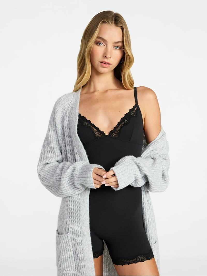 No Boundaries Fit Stretch Lace Trim Romper, Women's XS-XXXL
