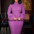 thumbnail image 3 of AURA Womens Half High Neck Bodycon Midi Dress 3D Flower Long Sleeve High Waist Slim Hip Dress Elegant Work Party Dress, 3 of 5