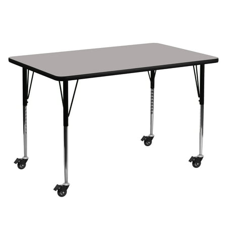 UPC: 0847254080415 | Flash Furniture Wren Mobile 30  W x 60  L Rectangular Grey HP Laminate Activity Table – Standard Height Adjustable Legs